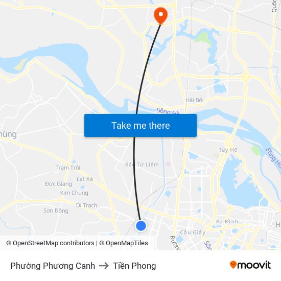 Phường Phương Canh to Tiền Phong map