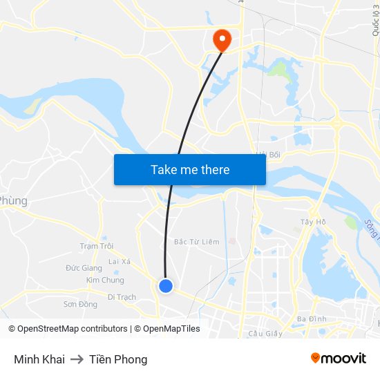 Minh Khai to Tiền Phong map