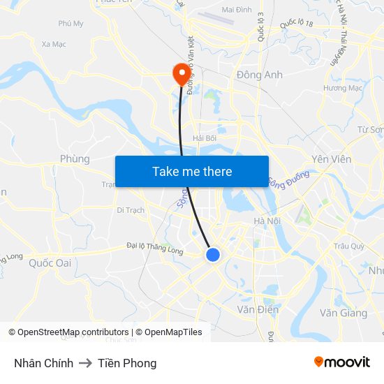 Nhân Chính to Tiền Phong map