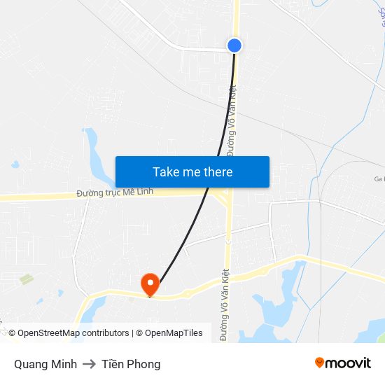Quang Minh to Tiền Phong map
