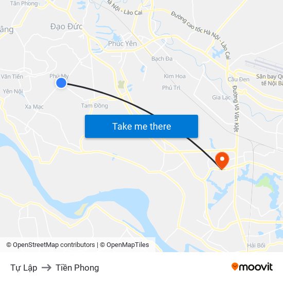 Tự Lập to Tiền Phong map