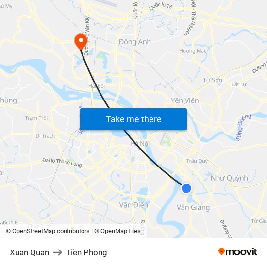 Xuân Quan to Tiền Phong map