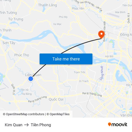 Kim Quan to Tiền Phong map