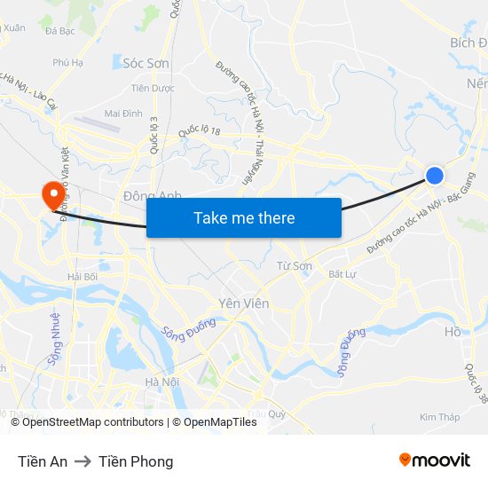 Tiền An to Tiền Phong map