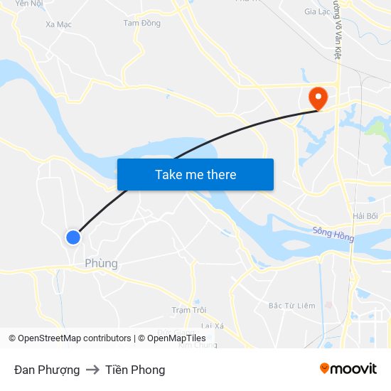 Đan Phượng to Tiền Phong map