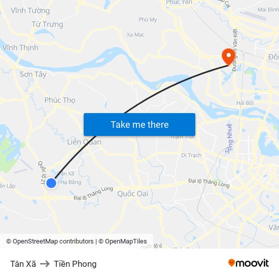 Tân Xã to Tiền Phong map