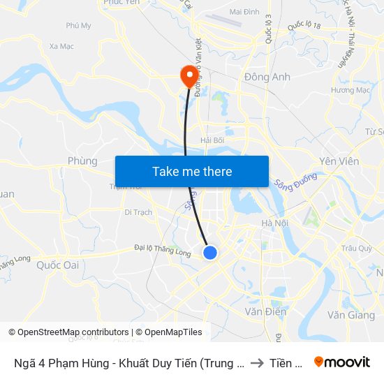 Ngã 4 Phạm Hùng - Khuất Duy Tiến (Trung Tâm Hội Nghị Quốc Gia) to Tiền Phong map