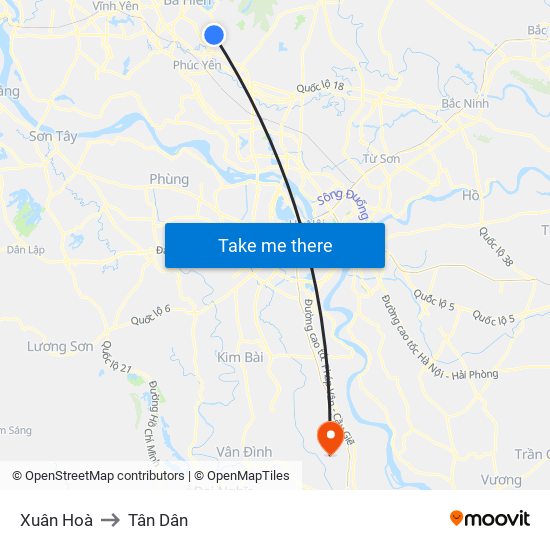 Xuân Hoà to Tân Dân map