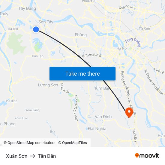 Xuân Sơn to Tân Dân map