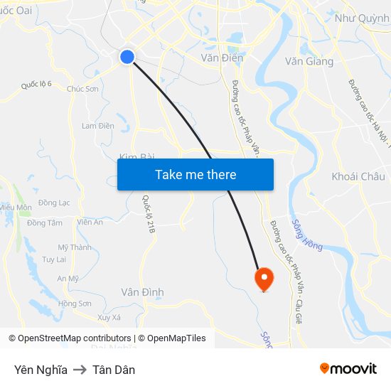 Yên Nghĩa to Tân Dân map