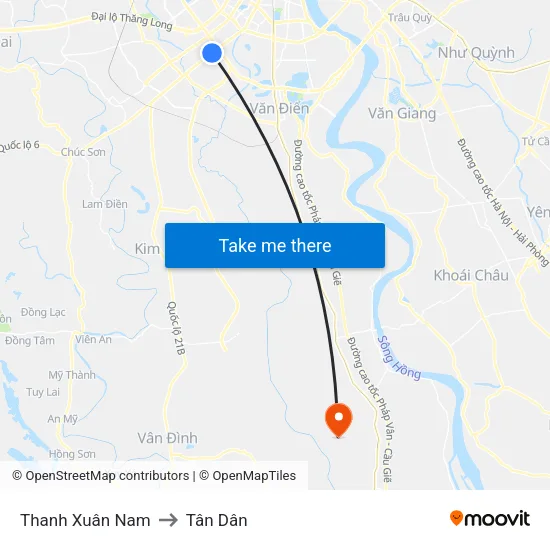 Thanh Xuân Nam to Tân Dân map
