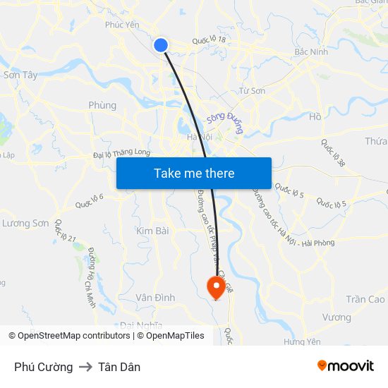 Phú Cường to Tân Dân map