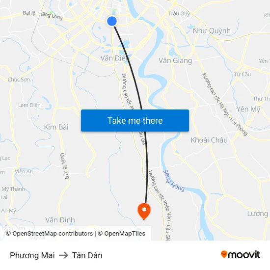 Phương Mai to Tân Dân map