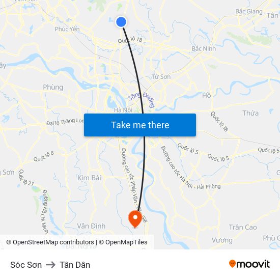 Sóc Sơn to Tân Dân map