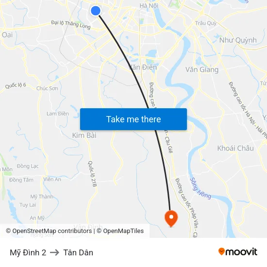Mỹ Đình 2 to Tân Dân map