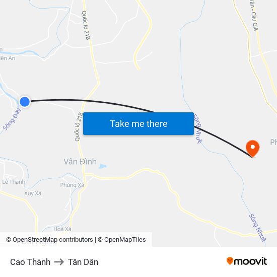 Cao Thành to Tân Dân map