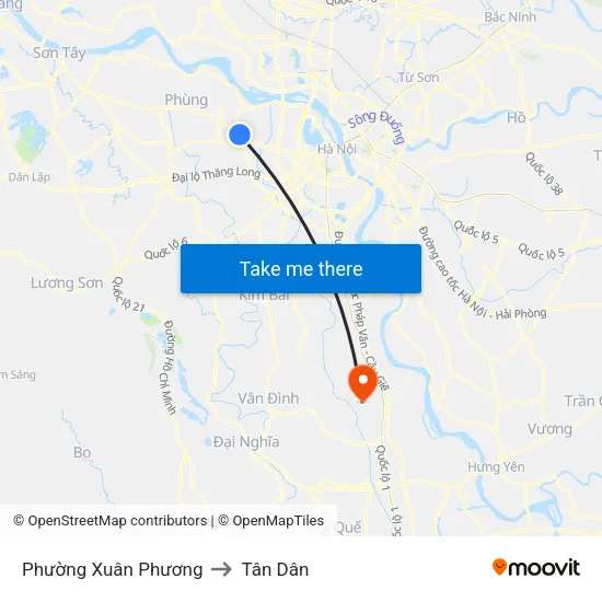 Phường Xuân Phương to Tân Dân map