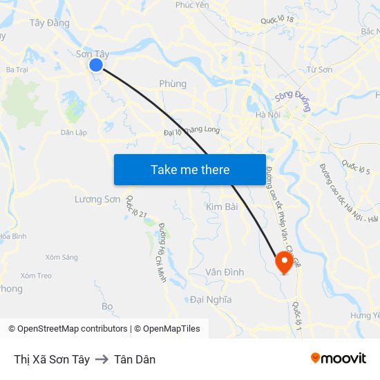 Thị Xã Sơn Tây to Tân Dân map