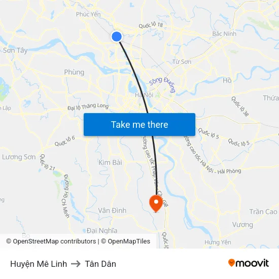 Huyện Mê Linh to Tân Dân map
