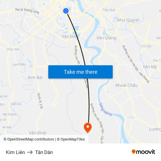 Kim Liên to Tân Dân map