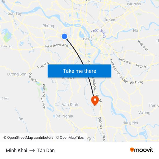 Minh Khai to Tân Dân map