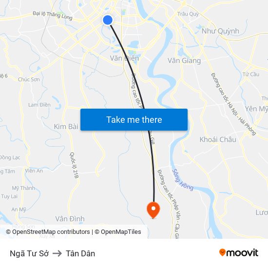 Ngã Tư Sở to Tân Dân map