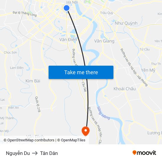Nguyễn Du to Tân Dân map
