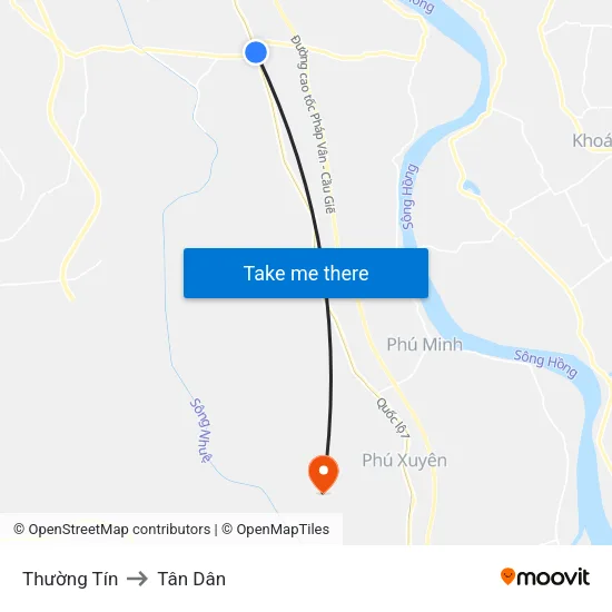 Thường Tín to Tân Dân map