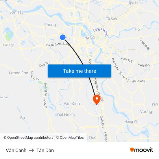 Vân Canh to Tân Dân map