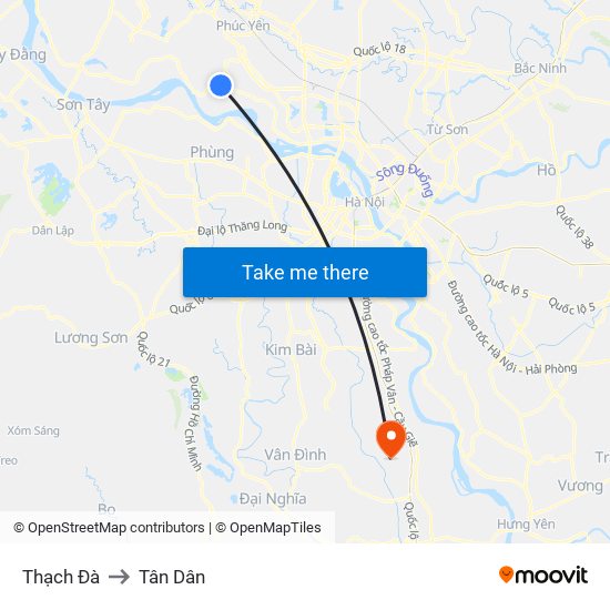 Thạch Đà to Tân Dân map