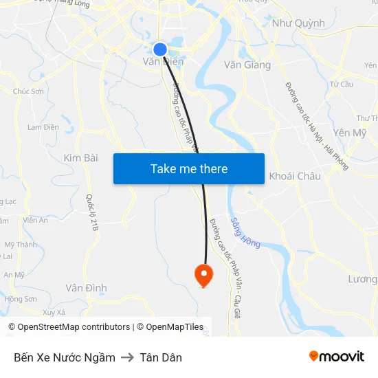 Bến Xe Nước Ngầm to Tân Dân map