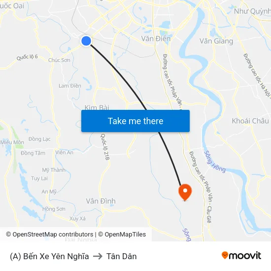 (A) Bến Xe Yên Nghĩa to Tân Dân map