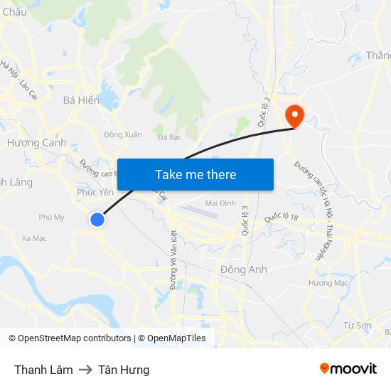 Thanh Lâm to Tân Hưng map