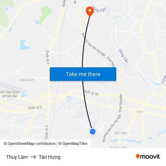 Thuỵ Lâm to Tân Hưng map