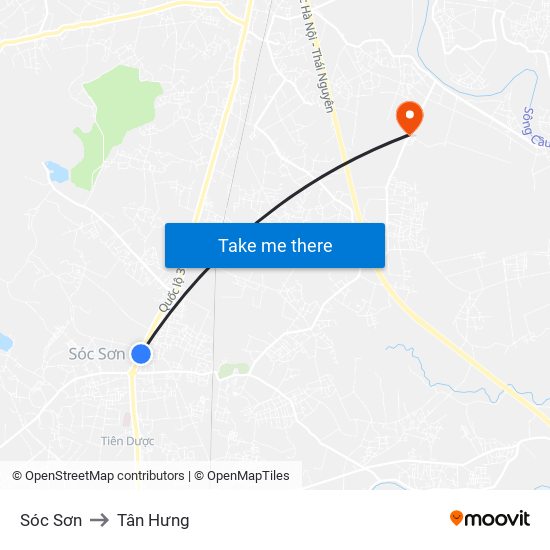 Sóc Sơn to Tân Hưng map