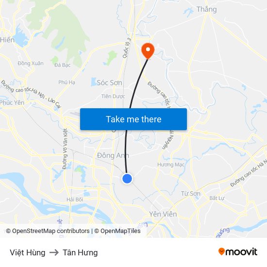 Việt Hùng to Tân Hưng map