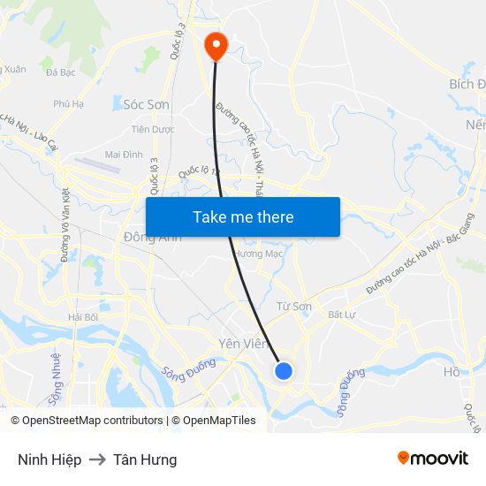 Ninh Hiệp to Tân Hưng map