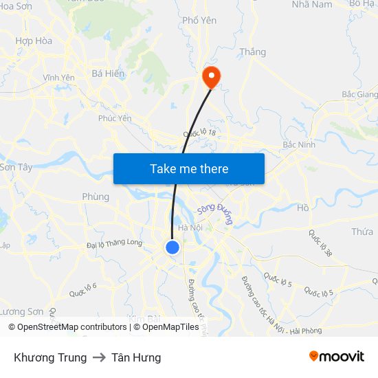 Khương Trung to Tân Hưng map