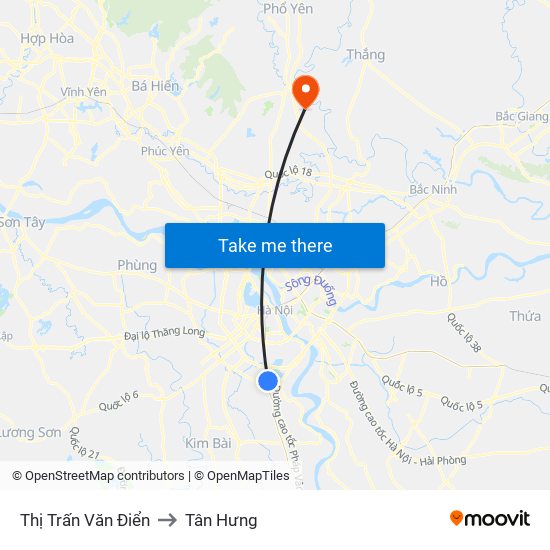 Thị Trấn Văn Điển to Tân Hưng map