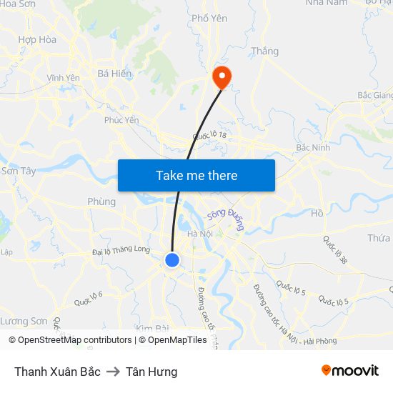 Thanh Xuân Bắc to Tân Hưng map