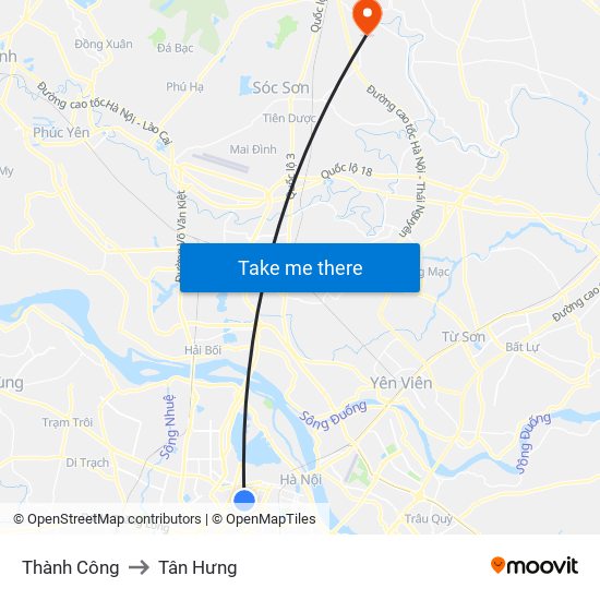 Thành Công to Tân Hưng map