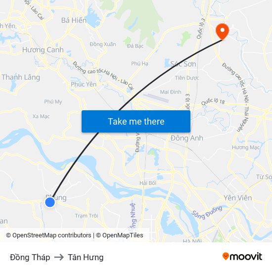 Đồng Tháp to Tân Hưng map