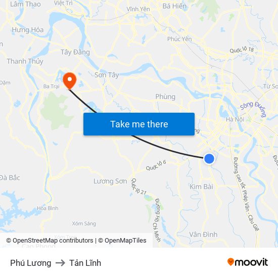 Phú Lương to Tản Lĩnh map