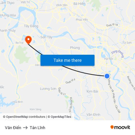 Văn Điển to Tản Lĩnh map