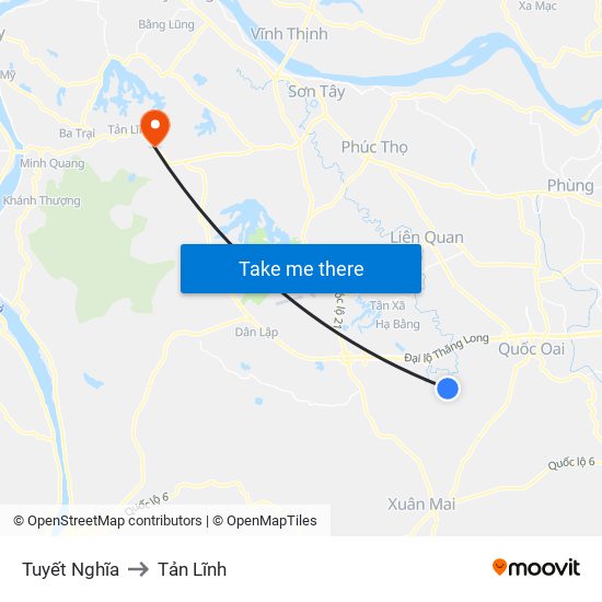 Tuyết Nghĩa to Tản Lĩnh map