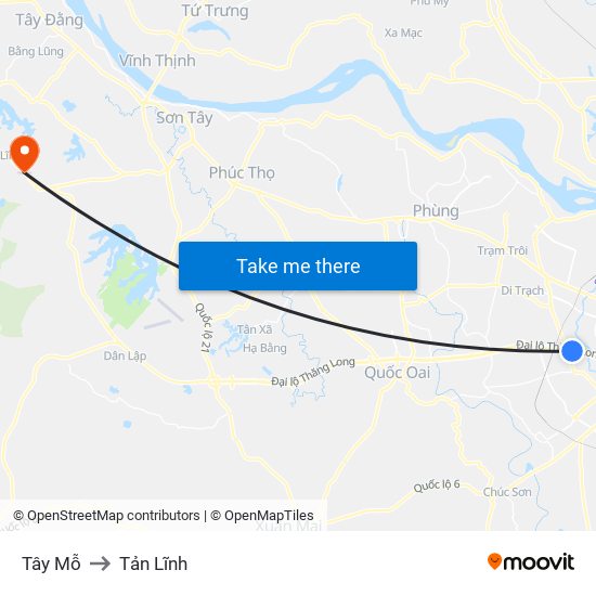 Tây Mỗ to Tản Lĩnh map