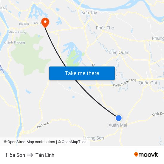 Hòa Sơn to Tản Lĩnh map