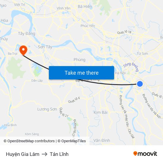 Huyện Gia Lâm to Tản Lĩnh map