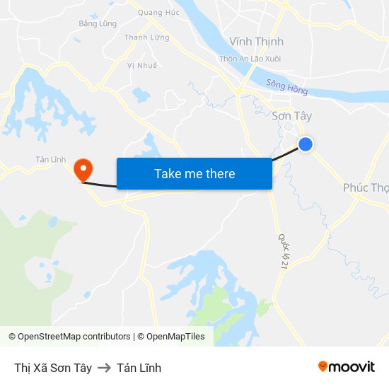 Thị Xã Sơn Tây to Tản Lĩnh map