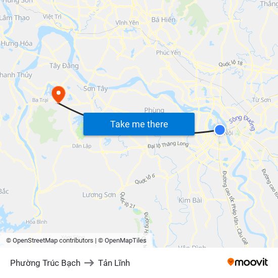 Phường Trúc Bạch to Tản Lĩnh map